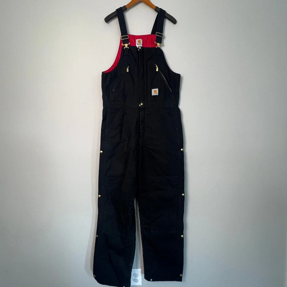 Carhartt Bib Overalls Mens 34x34 Black R38 Quilt Lined Duck Canvas Workwear Gorp